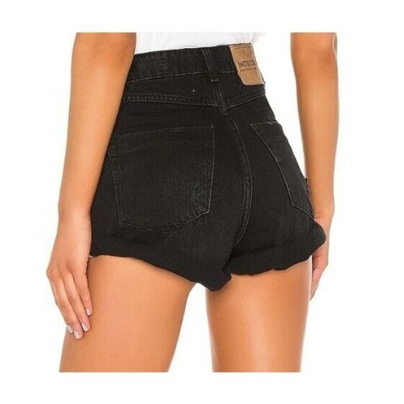 New One Teaspoon High Waist Bandits Shorts Womens 24 Black Denim Cutoffs - Picture 2 of 6